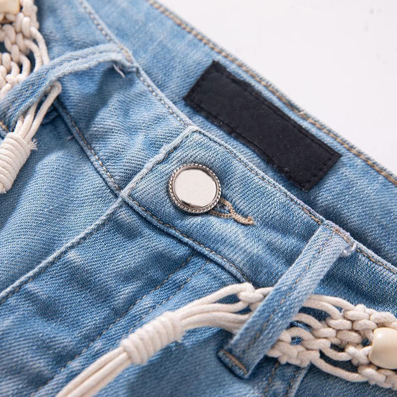 Risen Jeans Raw Hem Ethnic Motif Embroidery Flared Jeans