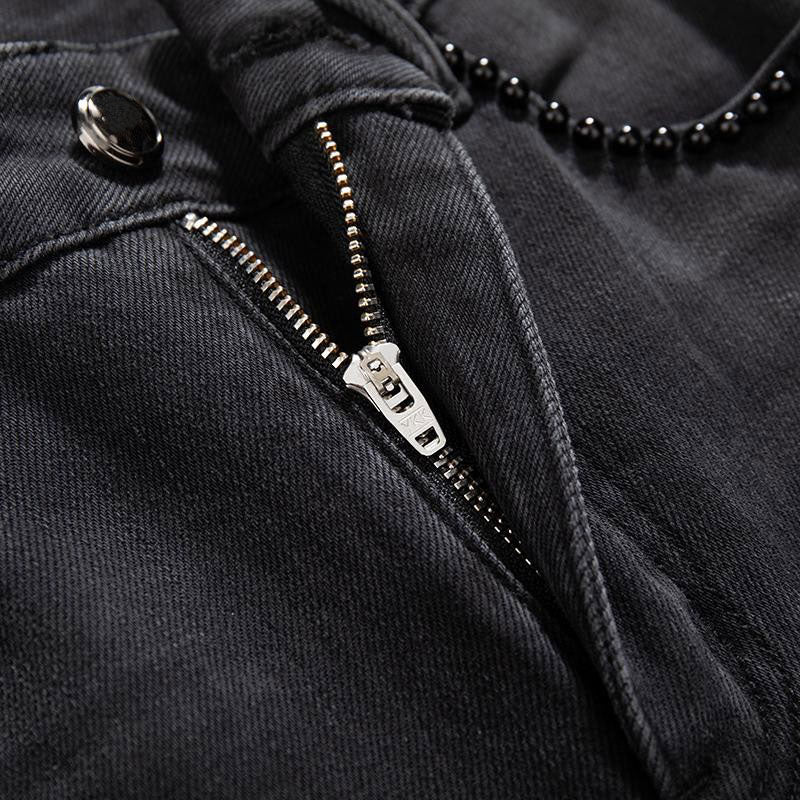 Risen Jeans Rhinestones & Pearls Embroidery Patchwork Ankle Jeans