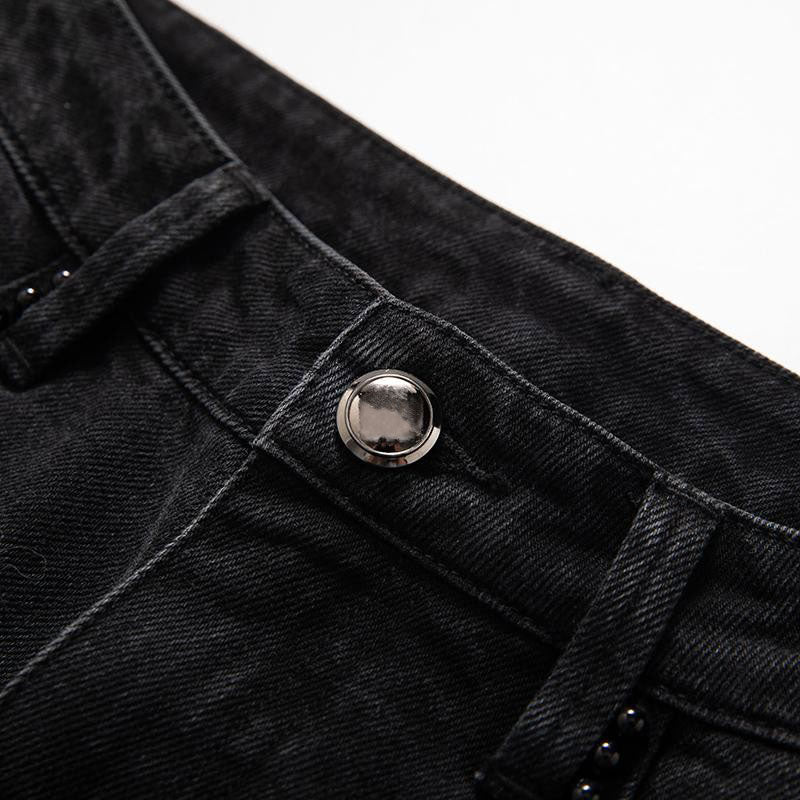 Risen Jeans Rose Embroidered Lace-Cut Jeans with Pearl Beading