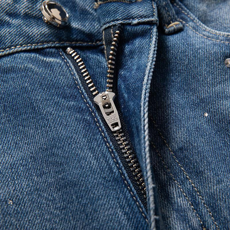 Risen Jeans Rhinestone-Transferred & Embroidered Cut-Out Jeans