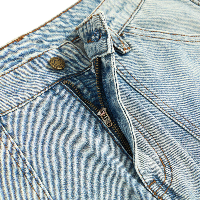 Wide-Leg Denim Cargo Trousers