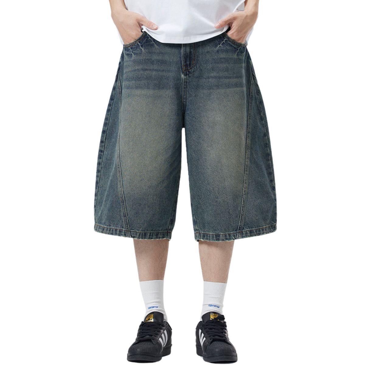 Barrel Fit Bermuda Washed Denim Shorts