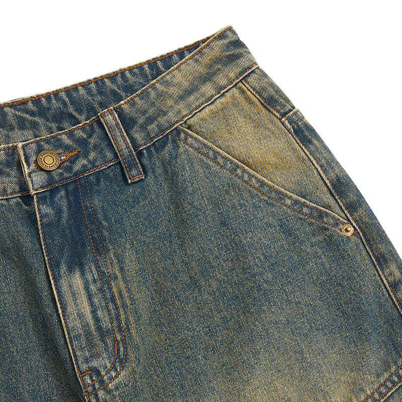 Muddy WashedVintage Washed Pleated Knee Cargo Jeans