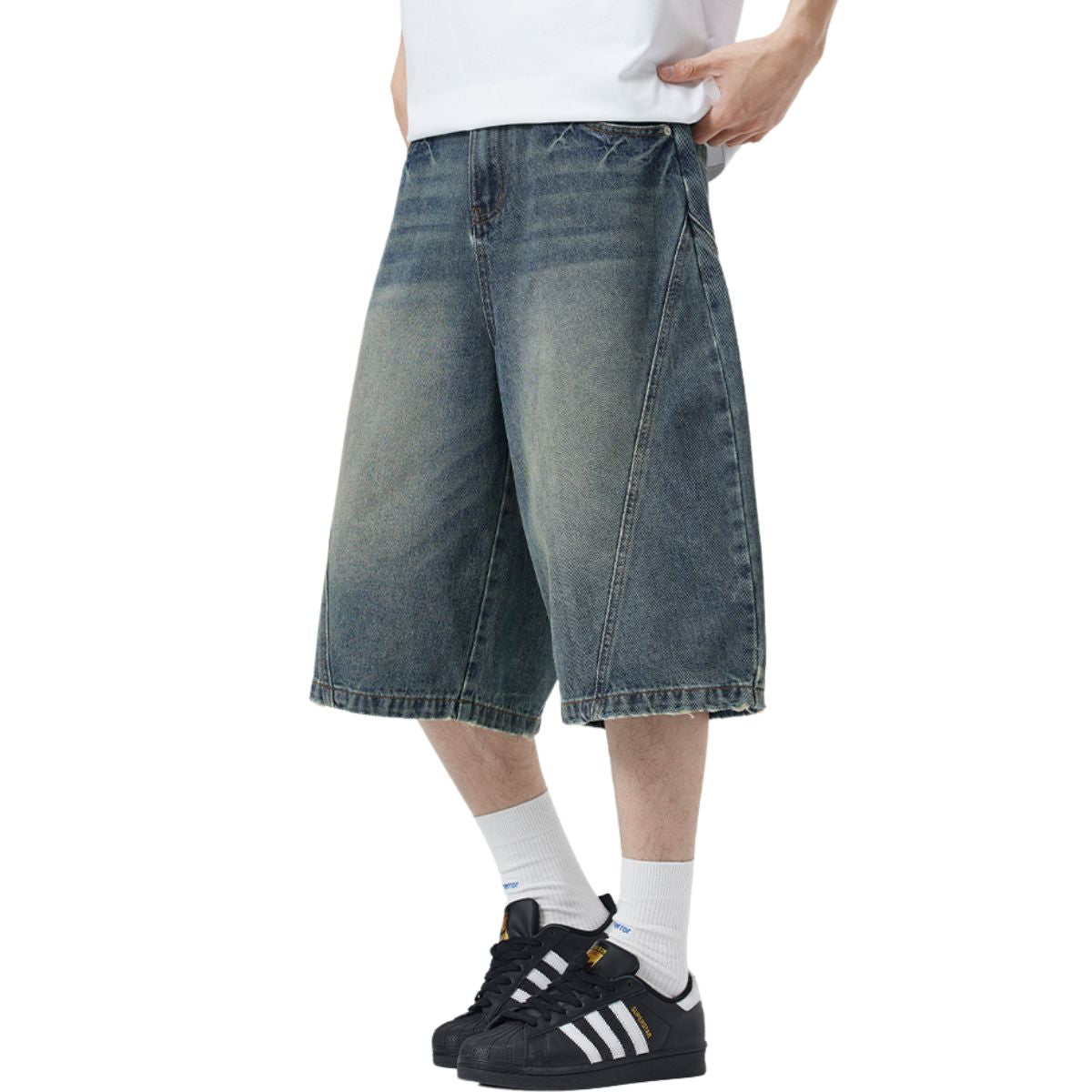 Barrel Fit Bermuda Washed Denim Shorts