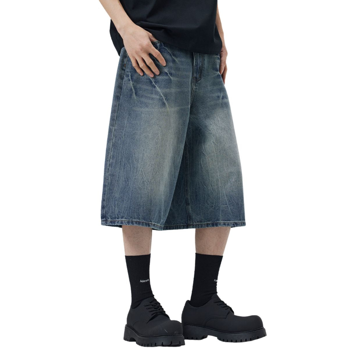 Bermudas de mezclilla lavada de pierna ancha