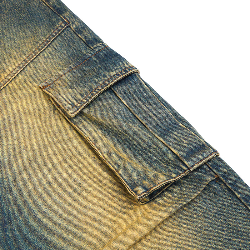Muddy WashedVintage Washed Pleated Knee Cargo Jeans