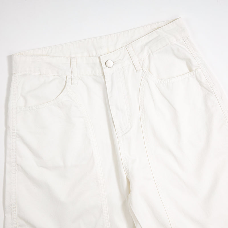 White Cotton Barrel-Leg Trousers