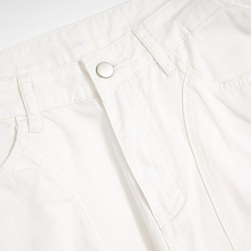 White Cotton Barrel-Leg Trousers