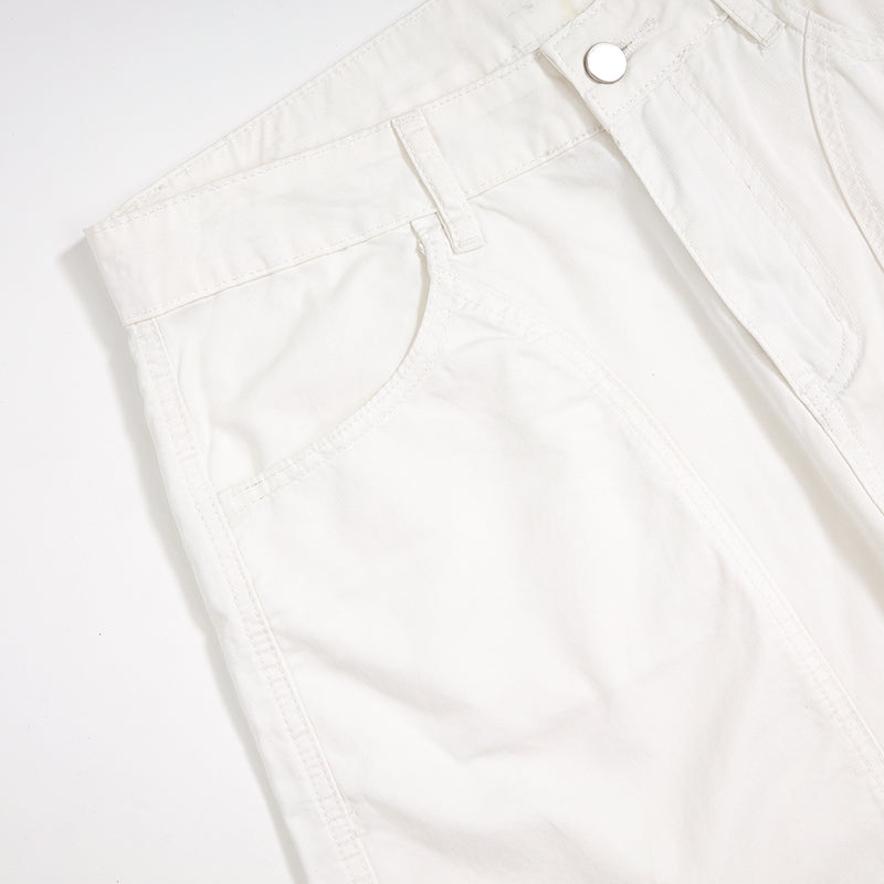 White Cotton Barrel-Leg Trousers