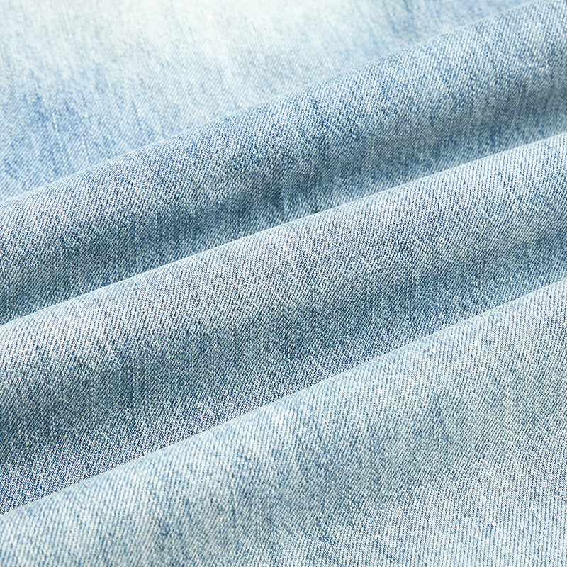 Light Blue Pleated Barrel-Leg Jeans