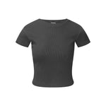 Washed Crew Neck Ribbed Crop Tee 8oz