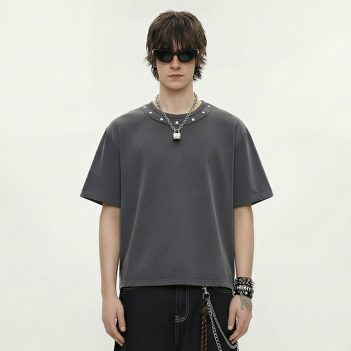 Rivet Detail Washed Boxy Fit T-Shirt