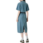 Short Sleeve Belted Midi Denim Shirtdress