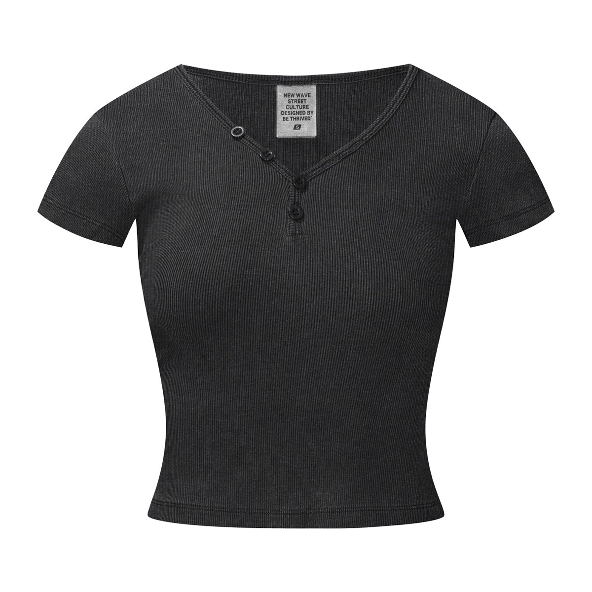 Camiseta Henley de canalé de manga corta de 8 oz