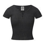 Camiseta Henley de canalé de manga corta de 8 oz