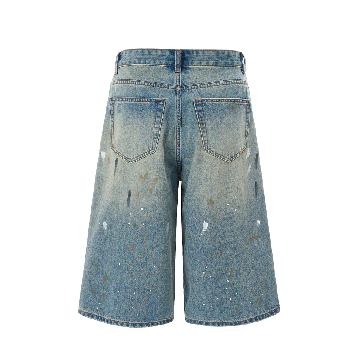Paint-Splatter Bermuda Denim Shorts