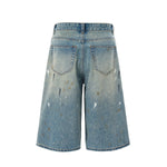 Paint-Splatter Bermuda Denim Shorts