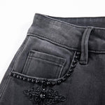 Risen Jeans Pearl-Frog Embroidered Wide-Leg Jeans