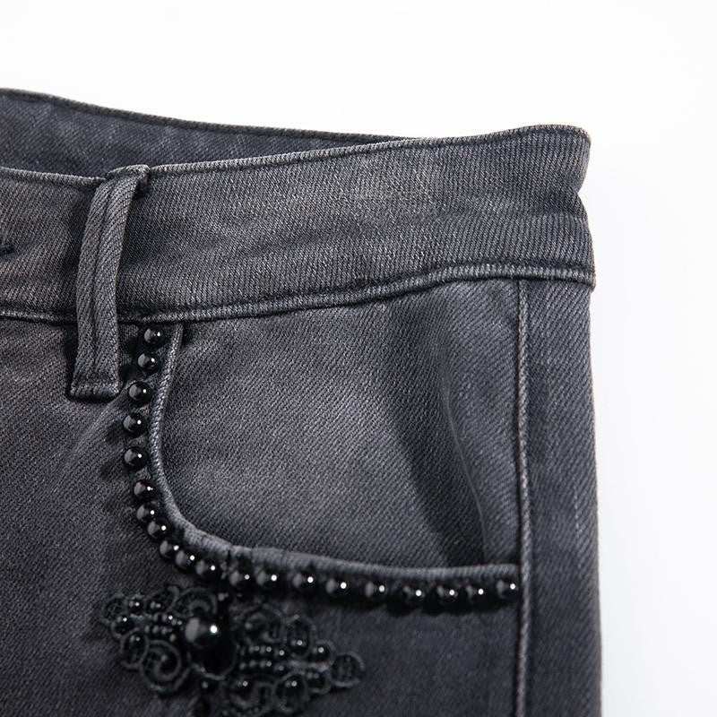 Risen Jeans Pearl-Frog Embroidered Wide-Leg Jeans