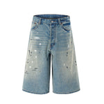 Paint-Splatter Bermuda Denim Shorts