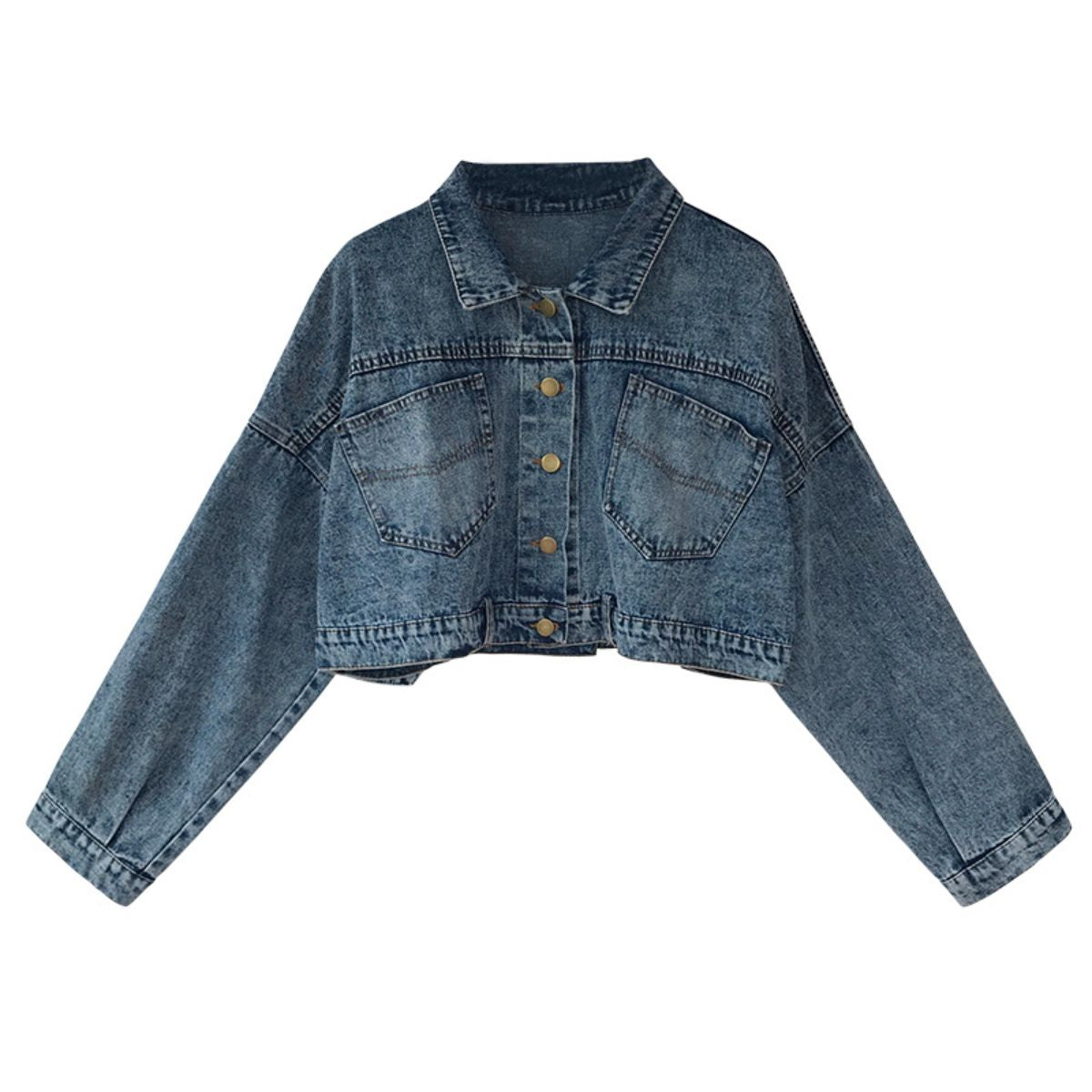 Cropped Denim Button-Front Jacket