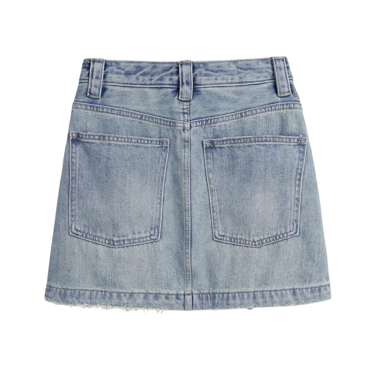 Falda vaquera con bordado de perlas y lavado vintage