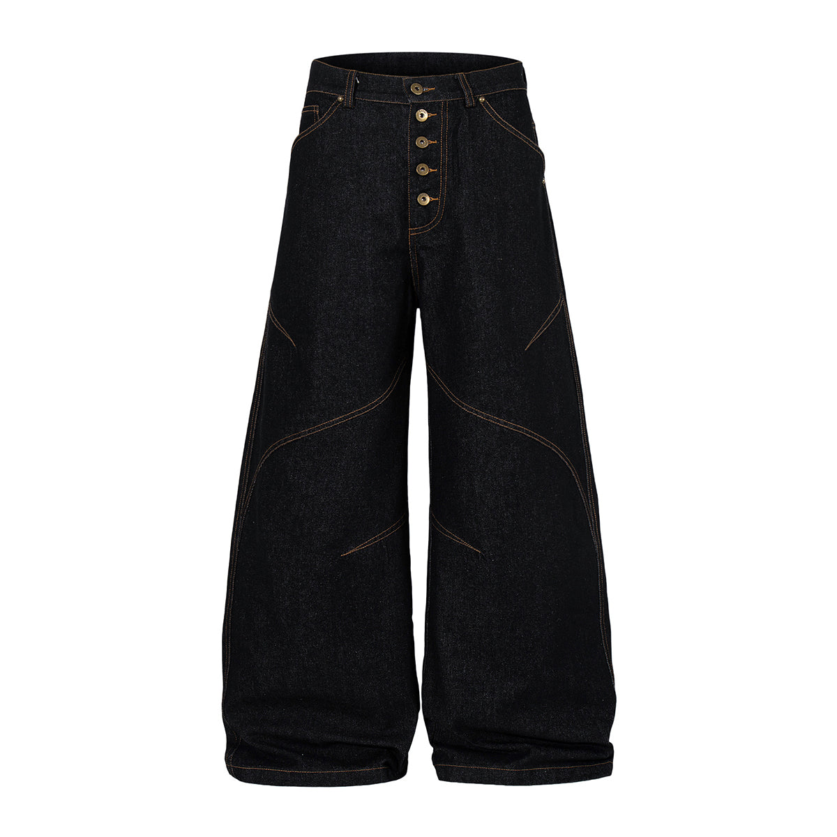 Wide Leg High Waisted Dark Denim Jeans Button Detail