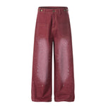 Rhinestone Star Print Vintage Washed Wide Leg Pants