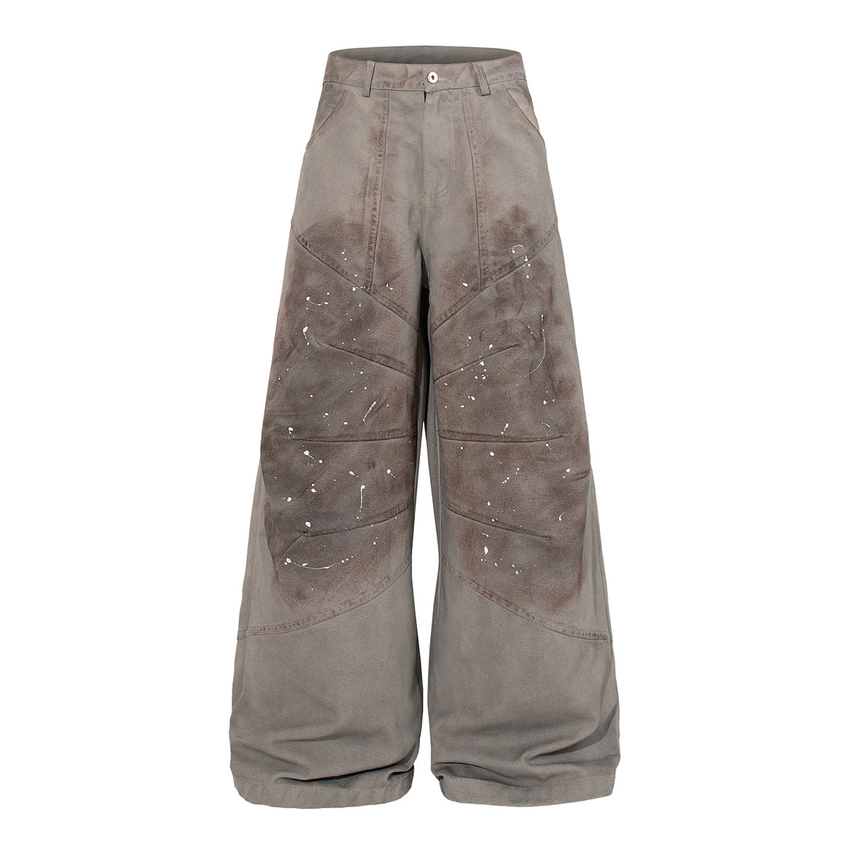 Paint Splatter Detail Wide Leg Jeans Geometric Stitching