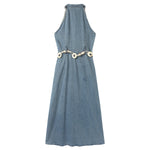 Button-Front Sleeveless Denim Belted Shirt Dress