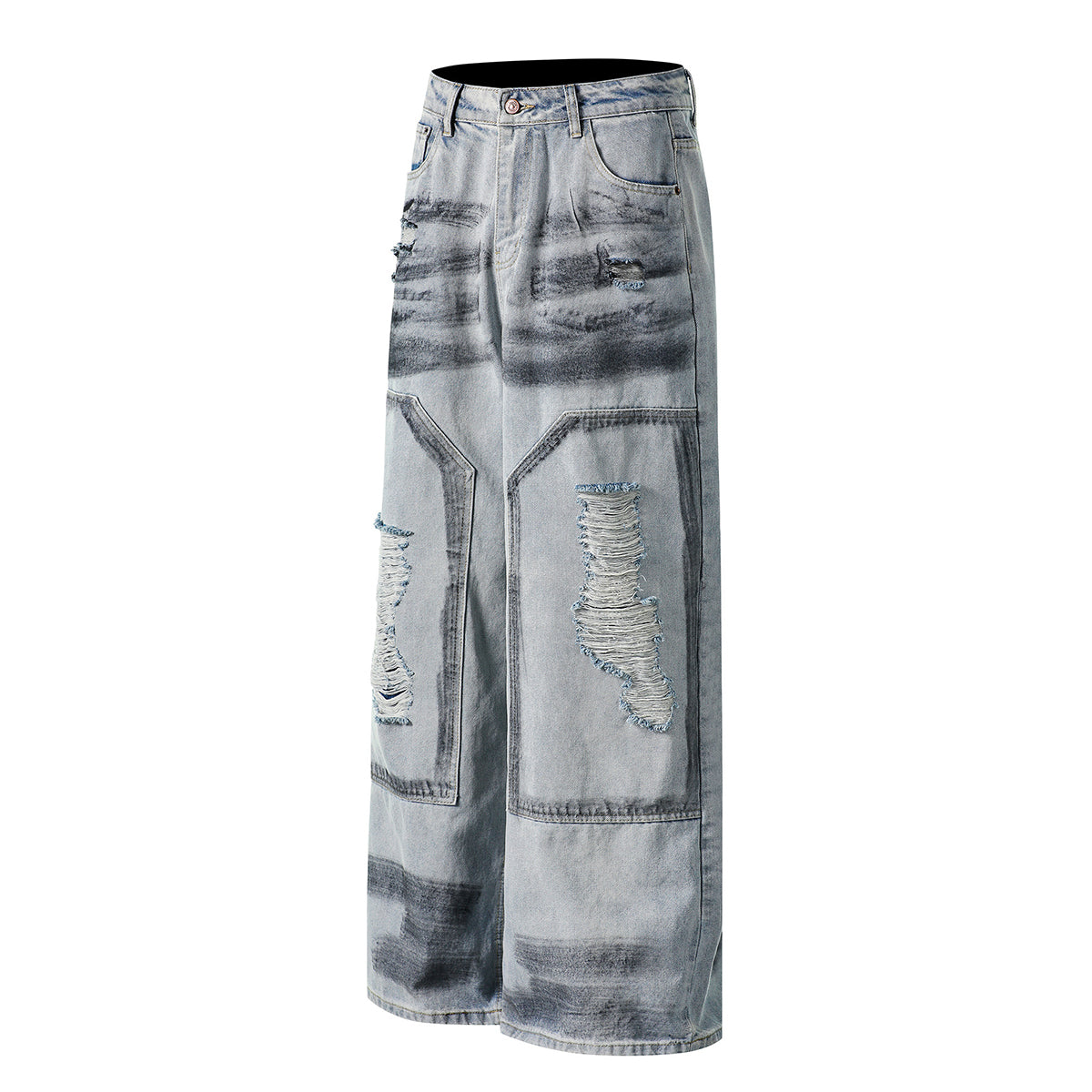 Spray-Painted Patchwork Distressed Baggy Jeans