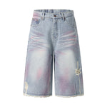 Tie-Dyed Raw Hem Ripped Bermuda Shorts