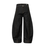 High Street Vintage Washed Raw Denim Wide Leg Curved Jeans