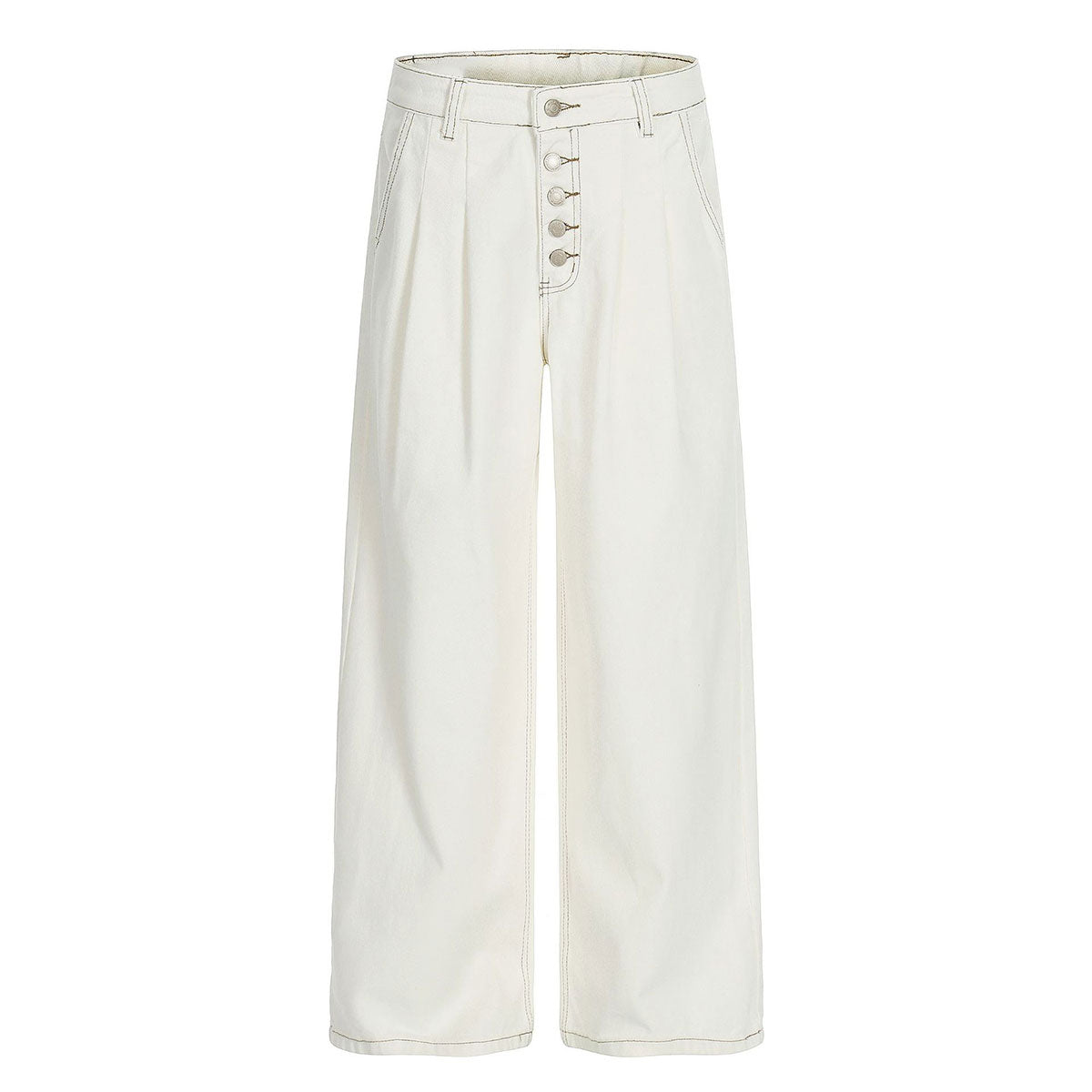 High Waist Wide Leg Button Fly Denim Pants