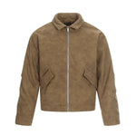 Suede Boxy Fit Padded Jacket Trimmed