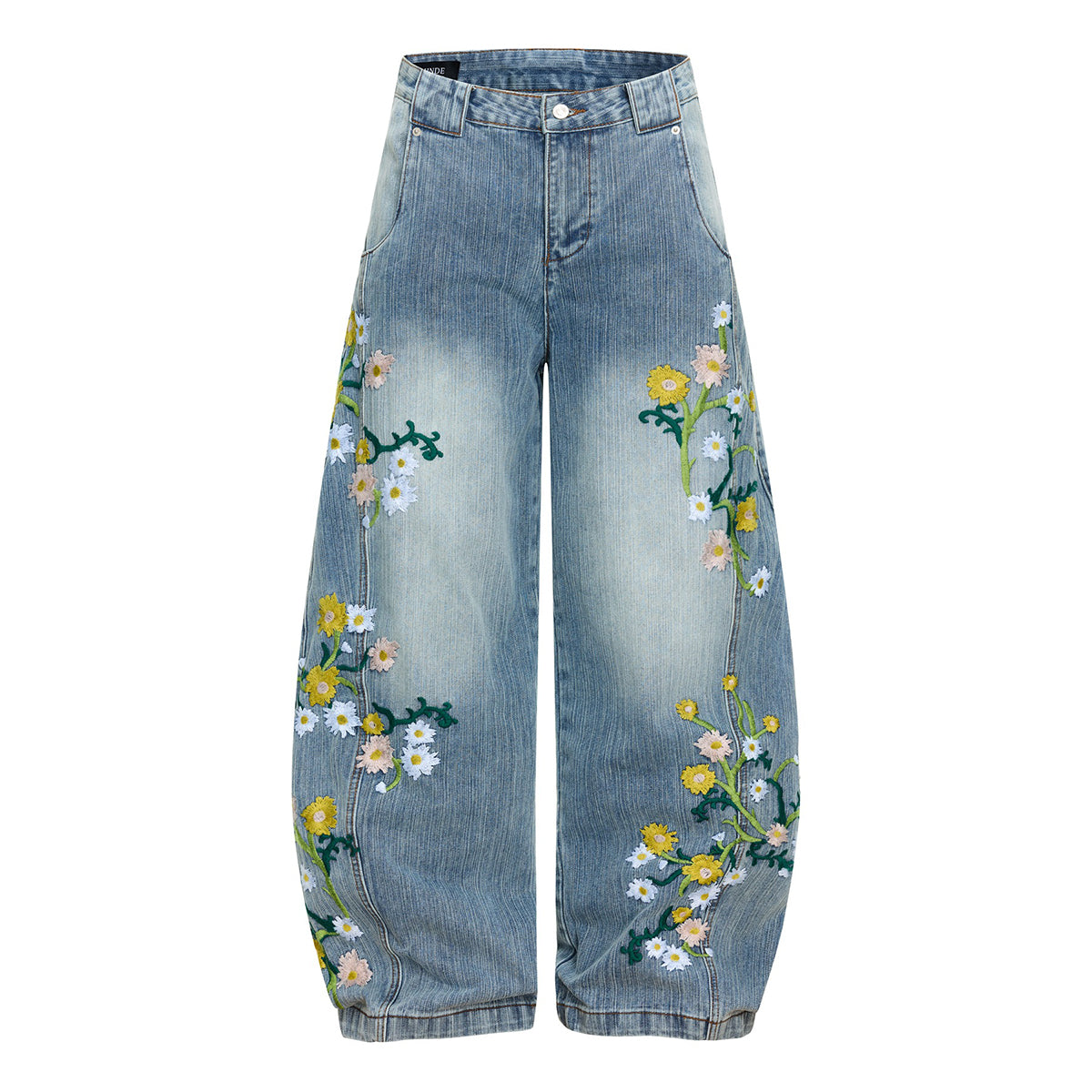 Vintage Slub Embroidered Curved Blade Relaxed Jeans