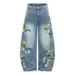 Vintage Slub Embroidered Curved Blade Relaxed Jeans