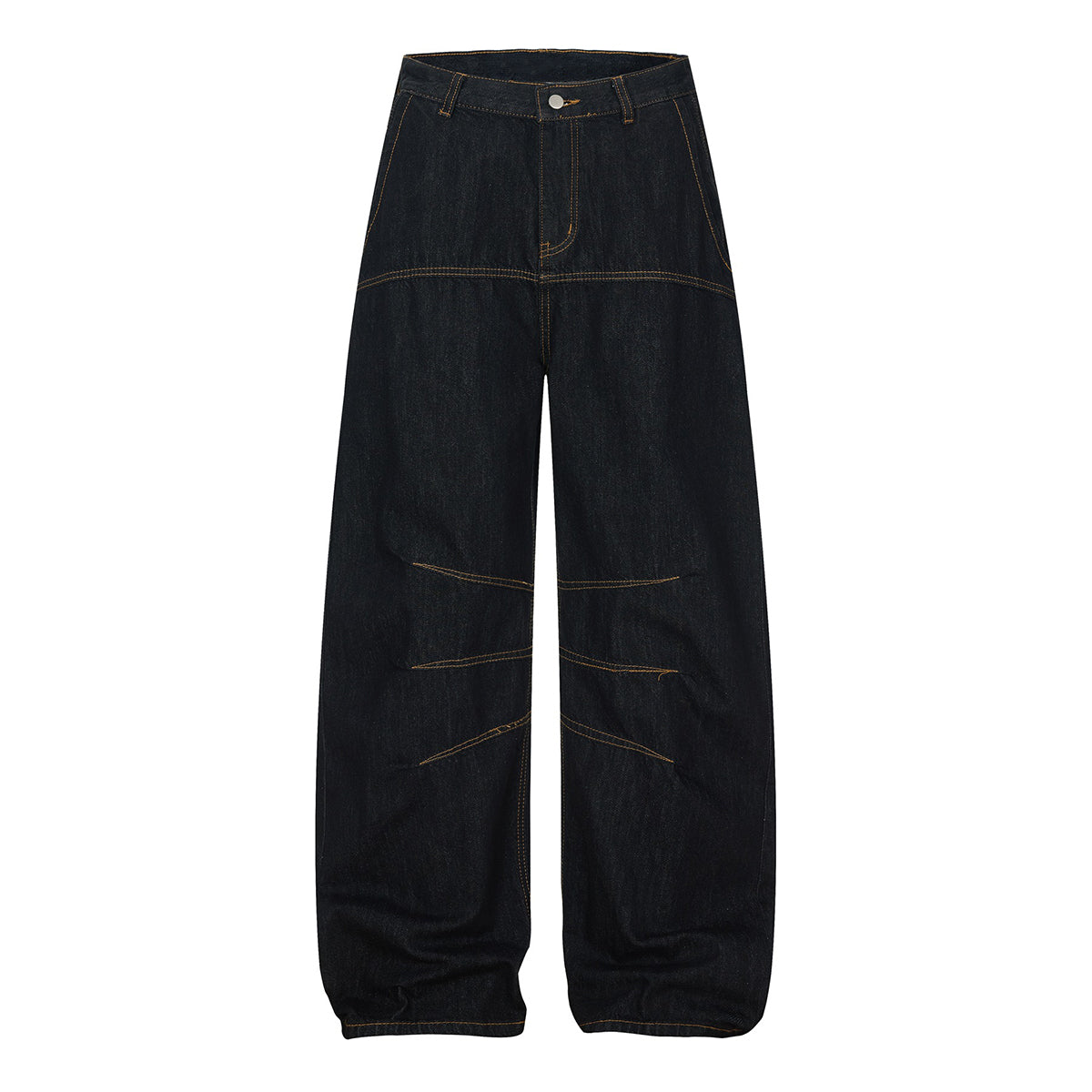 Premium Raw Denim Panel Stitch Wide-Leg Jeans