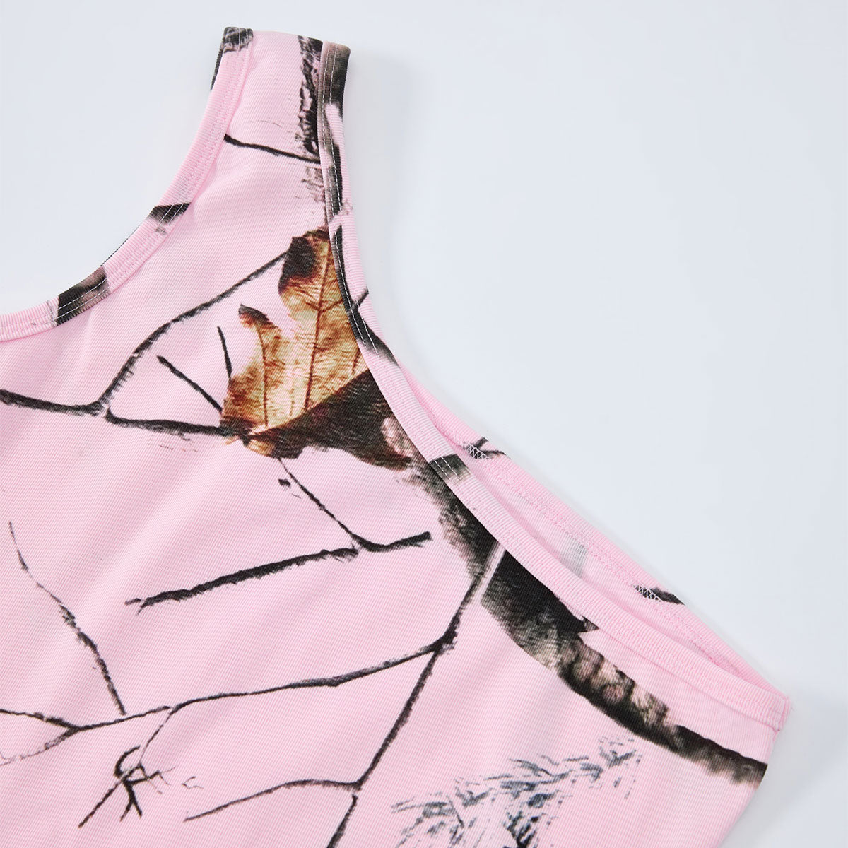Pink Camo Leaf Print Single Shoulder Comfort Tank
