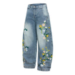Vintage Slub Embroidered Curved Blade Relaxed Jeans