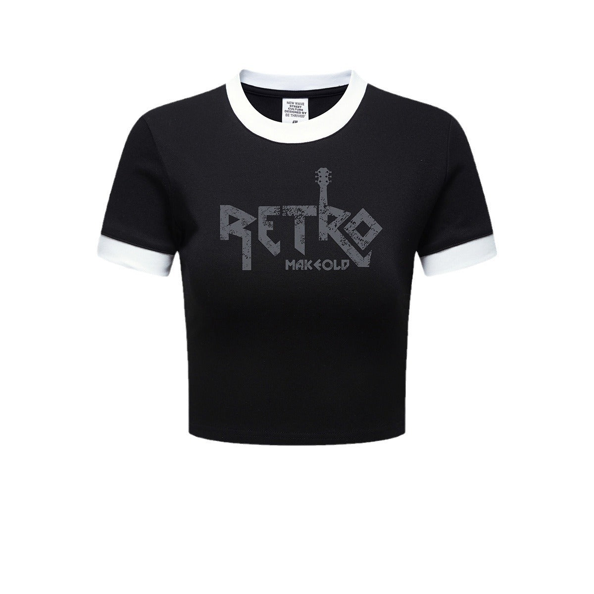 Contrast Colors Retro Graphic Crop Top-INNBLAC Fashion Apparel