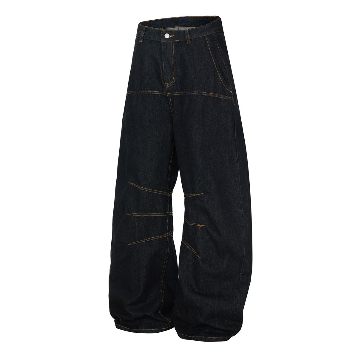 Premium Raw Denim Panel Stitch Wide-Leg Jeans