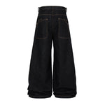 Wide Leg High Waisted Dark Denim Jeans Button Detail