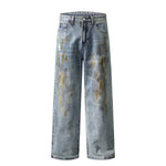 Grunge-Style Paint-Splatter Baggy Jeans
