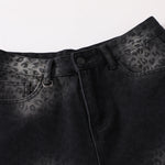 Black Wash Leopard-Print Wide-Leg Jeans
