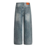 Vintage Speckled Wash Wide Leg Denim Jeans