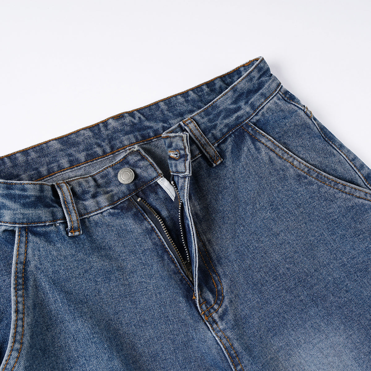 High Waisted Cargo Denim Pants Oversized Pockets Vintage Wash