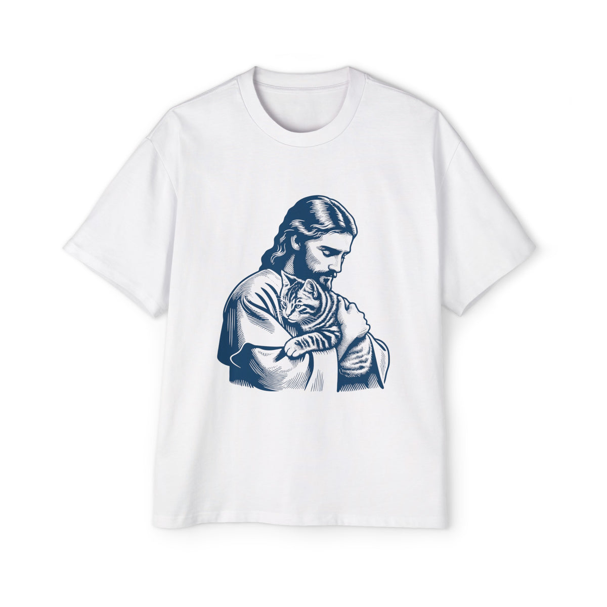 Jesus Hugs Cat Retro Graphic Tee-INNBLAC Fashion Apparel