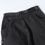 Black Zipper Detail Techwear Utility Denim Cargo Pants