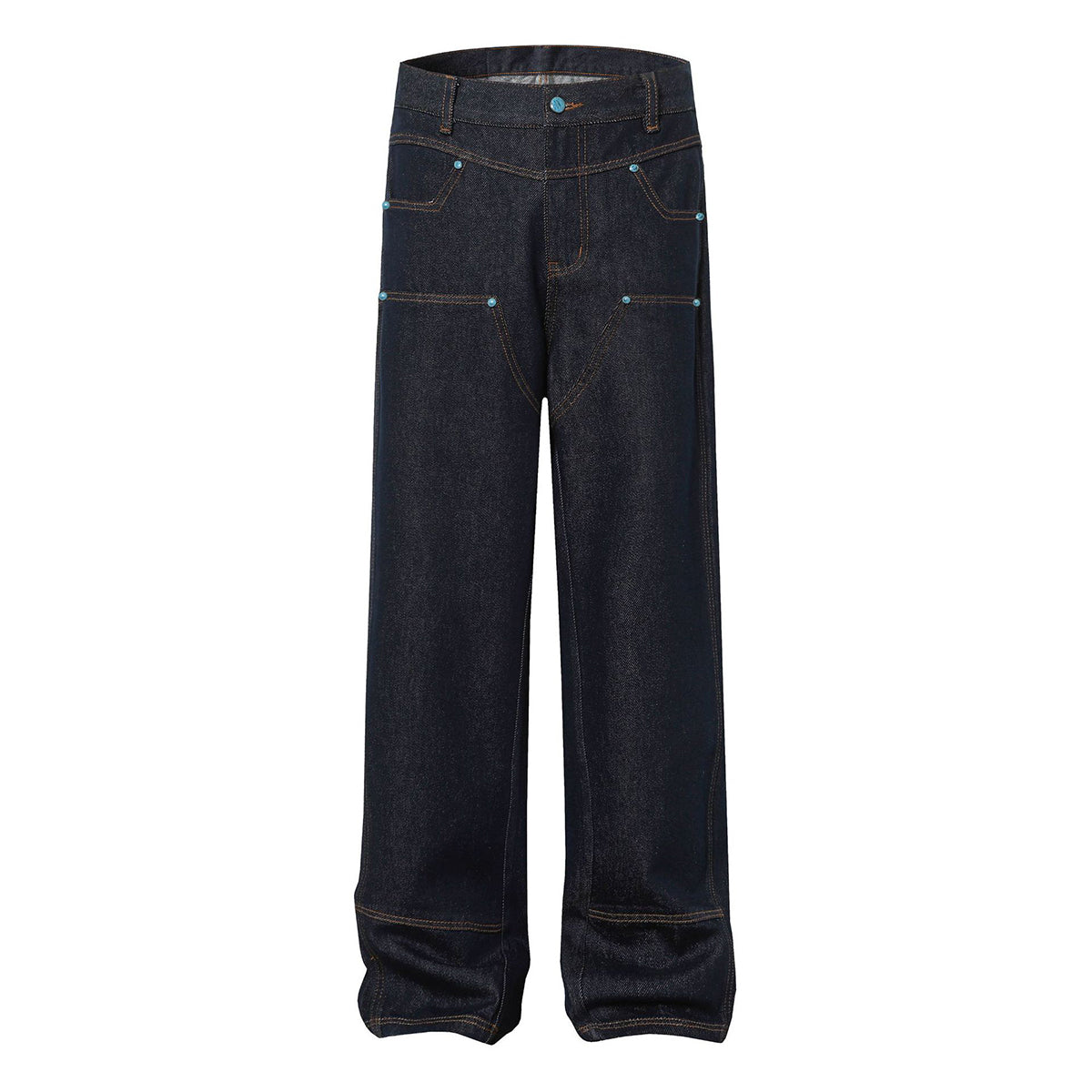 Raw Denim Straight-Leg Jeans High-Street Turquoise Accent